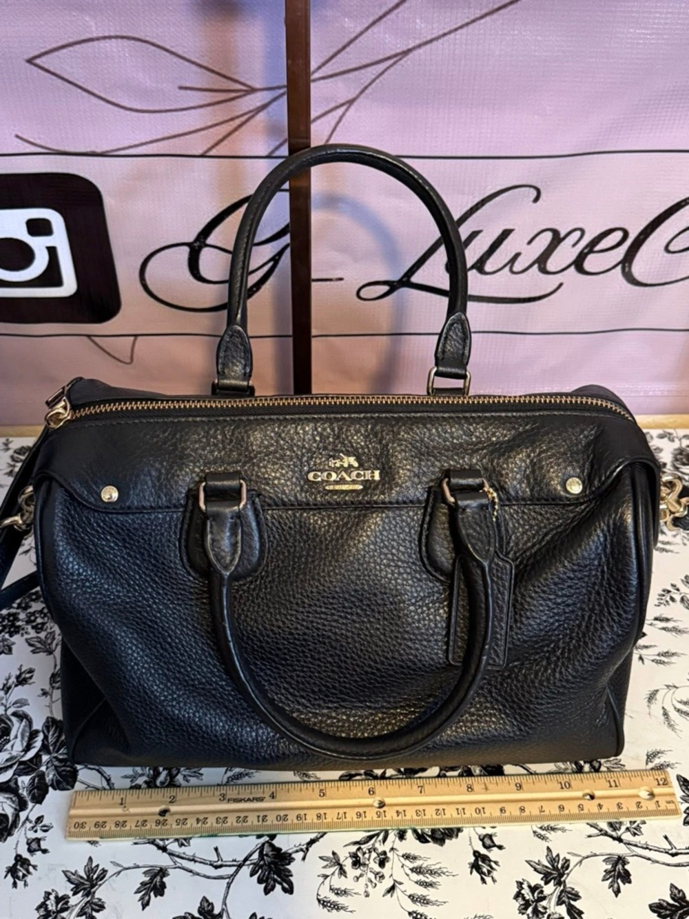 Coach Black Pebbled Leather Duffel with Coach Tag - Picture 2 of 5